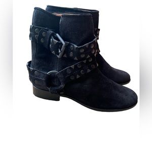FRYE  Carly Stud Suede Black Harness Leather Boots